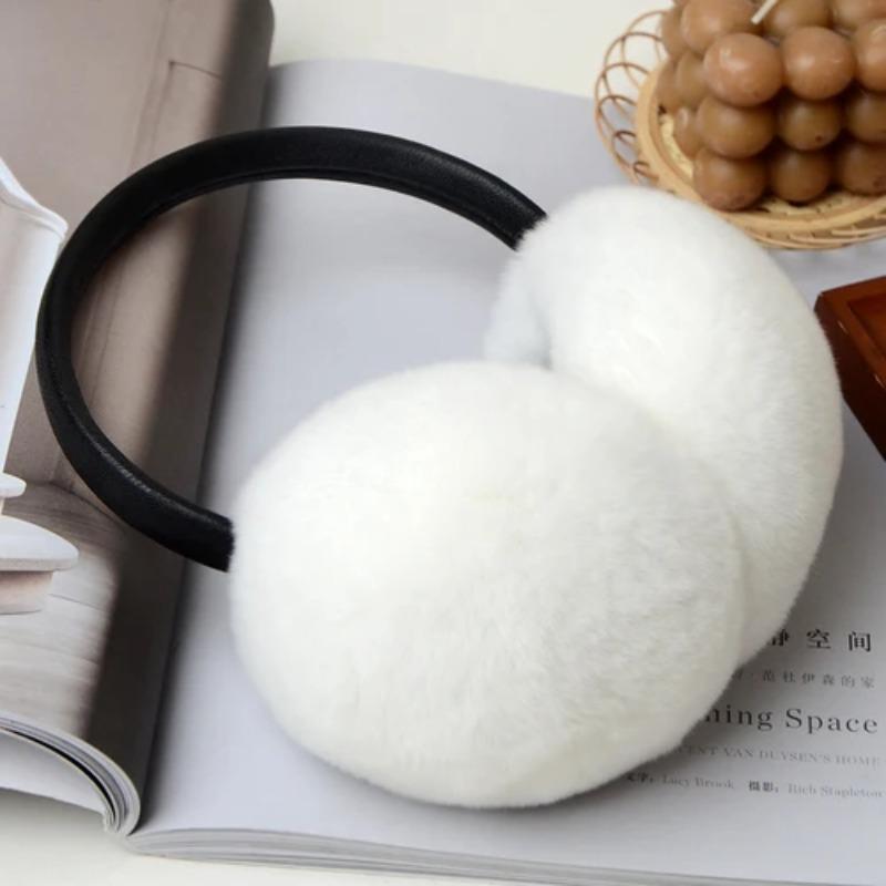 Rex Rabbit Fur Earmuffs for Women's Autumn and Winter Warmth Earmuffs and Ear Wraps Simple and Genuine Fur Ear Cover Ear Warmth