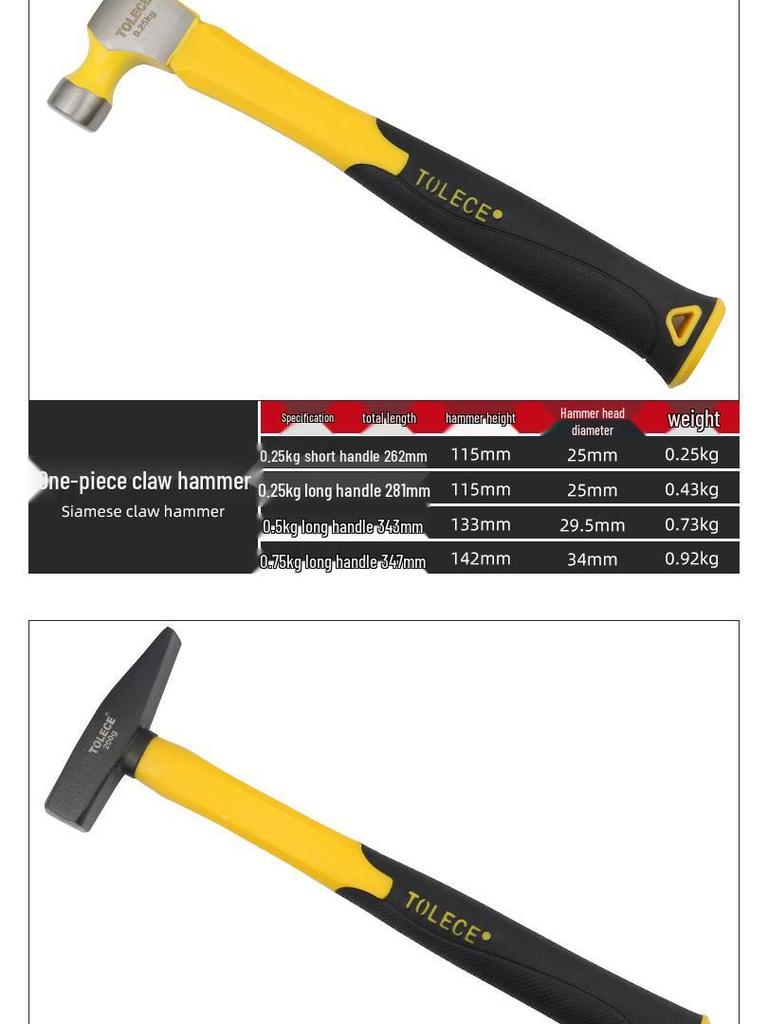 Восьмигранный стальной молоток каменщика с фибровой рукояткой - Молоток-гвоздодер с круглым бойком для деревообработки и кладки.