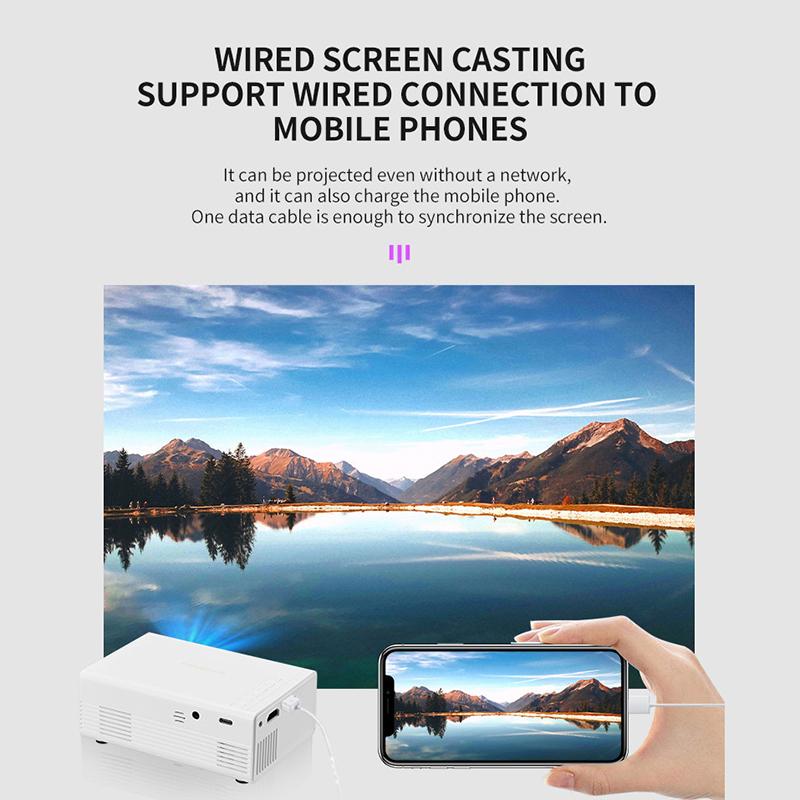 1080P Portable Mini Projector Usb Power Supply For Home Cinema Outdoor Camping Wired Phone Connection 100 Inches Screen Display