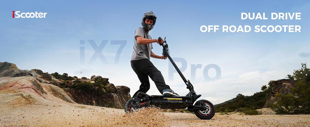 iScooter IX7 Pro 10-Inch Dual Motor Off-Road Electric Scooter - 2*1000W Power, 50-60KM Range, Ultimate Adventure Ride(NO ABE)
