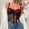 Прозрачный кружевной бант укороченный топ сетчатый без рукавов топ-корсет кружевной топ весна-лето
