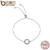 BAMOER Trendy 925 Sterling Silver Glittering Round Circle Chain Link Strand Bracelets