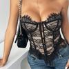 Прозрачный кружевной корсет с пуговицами и цветочным принтом, жилет с подвязками, модный кружевной длинный корсет для женщин