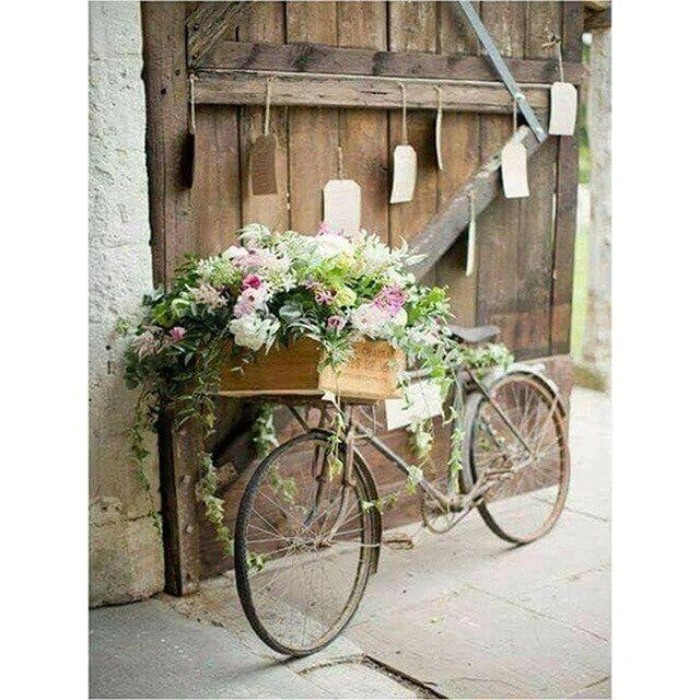 Пейзаж DIY 5D алмазная живопись набор для вышивки крестом мозаика красивый розовый цветок велосипед Алмазная вышивка украшение дома подарок