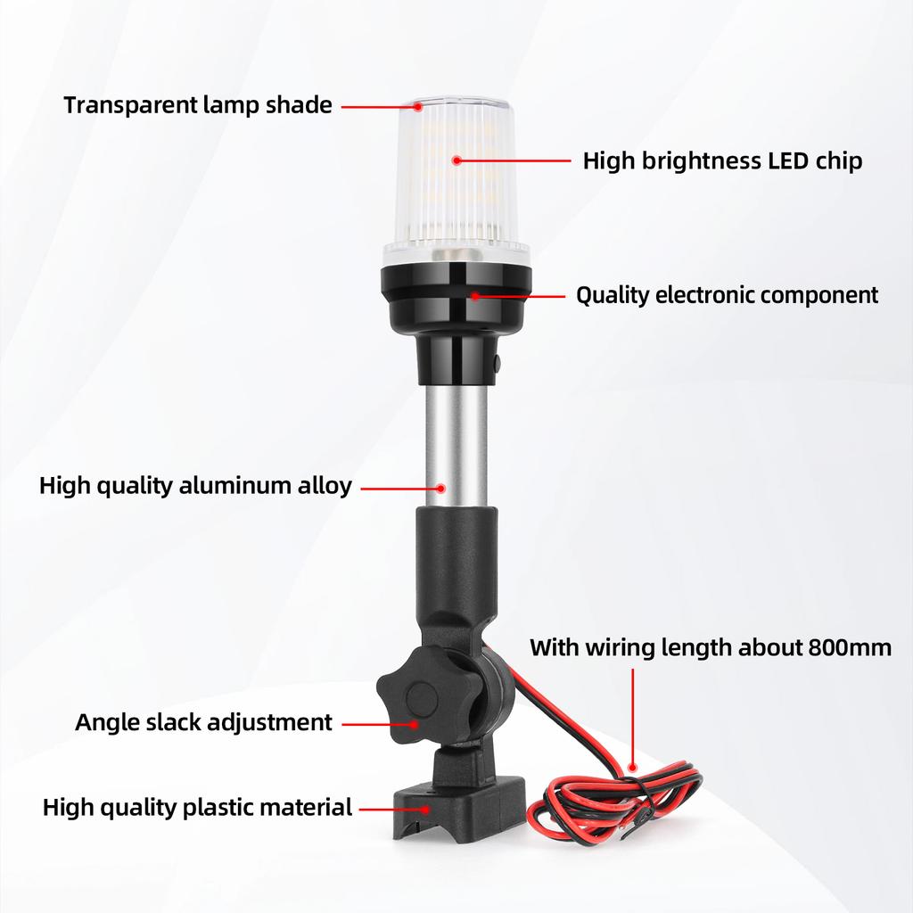 Светодиодный навигационный фонарь для лодки, вращающийся на 360°, регулируемый, чисто-белый, парусный фонарь, кормовой фонарь для яхты, якорная лампа 12 В ~ 24 В
