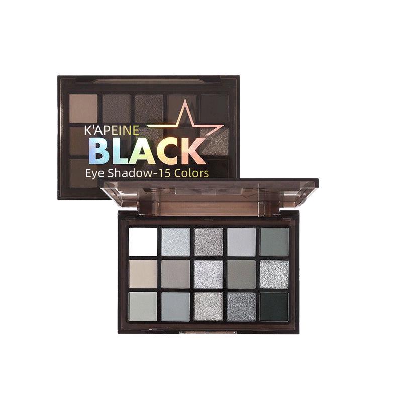 Kappel Dark Knight 15-Color Smoky Eyeshadow Palette - Deep Black & Gray for Bold European & American Makeup