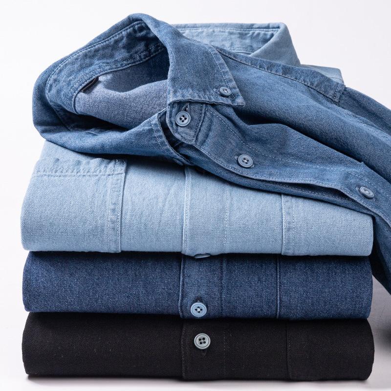 Mens Casual Long Sleeve Denim Shirt Work Shirts