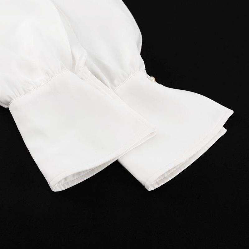 Сексуальная свободная белая женская рубашка Модная с круглым вырезом, с открытыми плечами, с длинным рукавом Элегантный классический топ с оборками Женская одежда