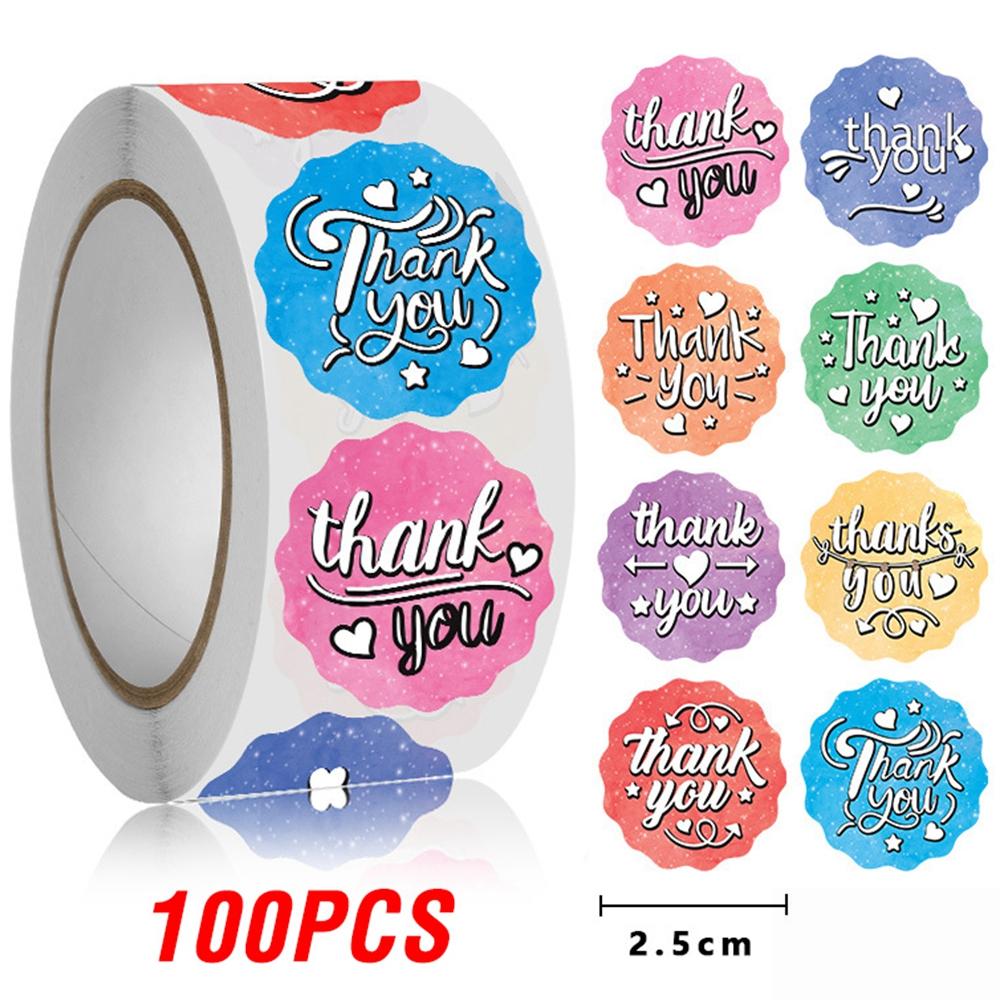 100-500pcs Thank You Paper Stickers Cookie Bag Cake Box Self-adhesive Sticker Christmas Party Gift Wrapping Supplies