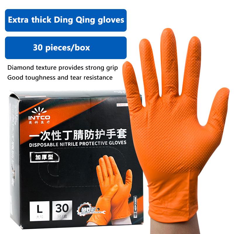 10/30 шт одноразовые перчатки с ромбовидной текстурой для механической безопасности и рабочих перчаток, прочные оранжевые нитриловые перчатки