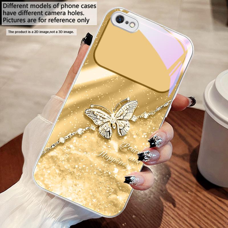 Элегантная синяя бабочка Для iPhone 17 Air 16 E 15 14 13 Plus 12 mini 11 17 Pro Max XR Xs Max 16E 7 8 Закаленное стекло Чехол для телефона