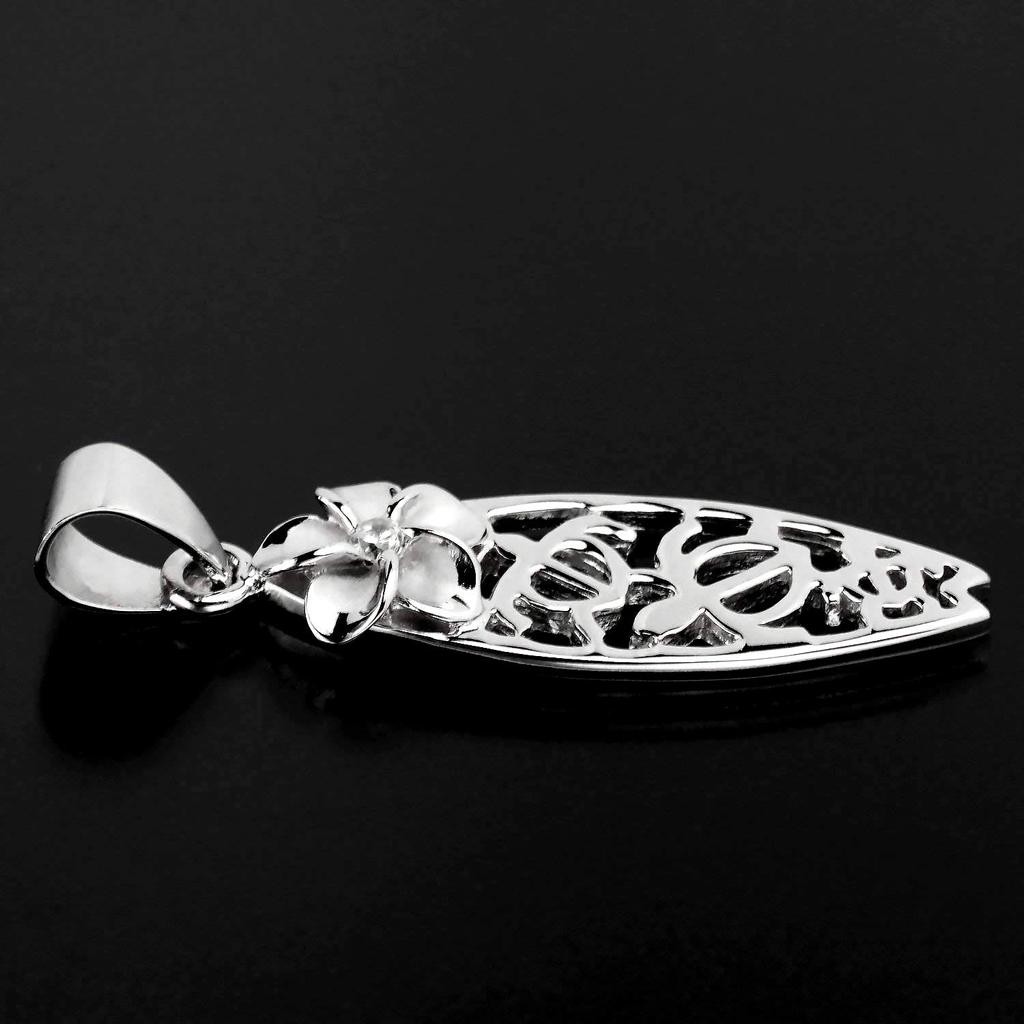 Гавайские украшения Черепаха Honu Plumeria Серфборд Кулон Ожерелье Серебро 925 [Leilani] (Морская черепаха) (с цепью)