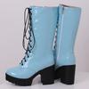 Lace-up High Knee Boots Women Platform Sexy Blue Pink Red Punk Heels Women's Winter High Boot Party Shoes Ladies Large Size 46