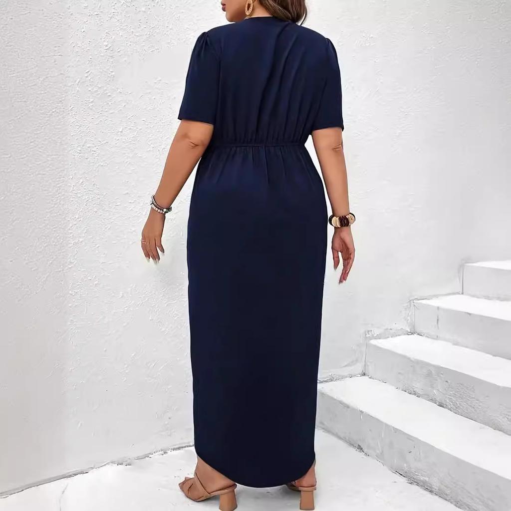 Глубокий V-образный вырез, сексуальное платье большого размера, приталенная мода, короткий рукав, вечернее платье