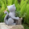 Solar Garden Flowerpot Cat Statue with LED Butterfly Waterproof Planter Pot Kitten Resin Figurine Sculpture