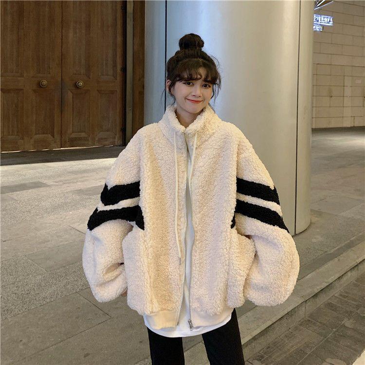 Осень-зима женская куртка с капюшоном на молнии уличная рубашка пальто искусственная овечья шерсть свободный кардиган свитер одежда Y2k