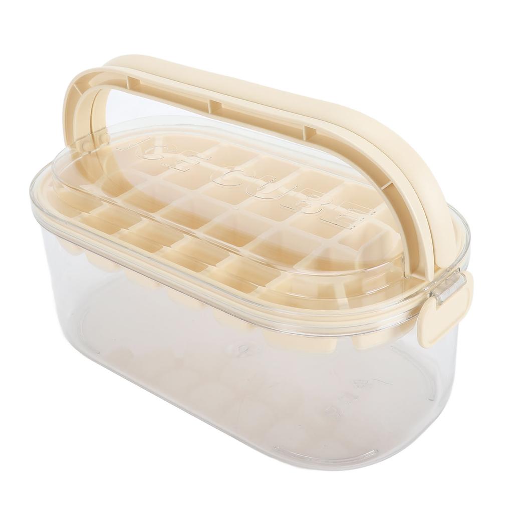 Ice Cubes Tray Double Layer 54 Grids Large Capacity Ice Maker Mould with Lid Bin Scoop for Freezer Beige (Soft Bottom