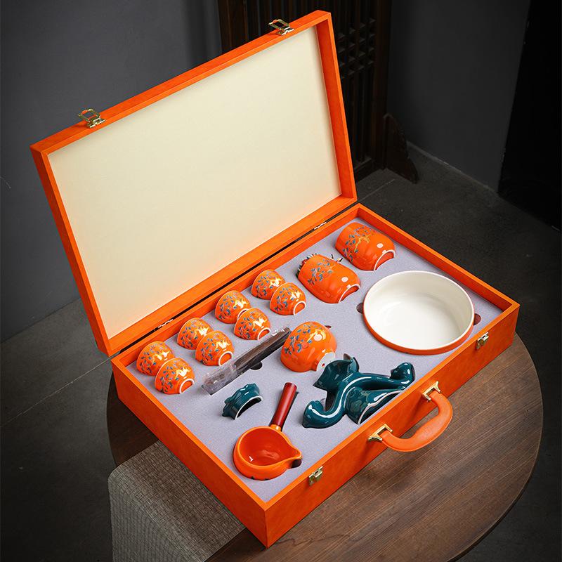 All the best tea set gift box for housewarming, ceramic tea artifact with hand gift, white porcelain tea separation