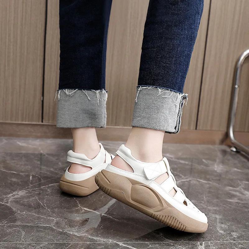 Platform Chunky Sandals Hollow Out Thick Sole Shoes Off White Shoes Zapatos Mujer Retro Footwear Female Casual Shoes 2024