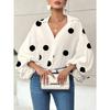 DAFIFY Women's Fashion Casual Spring Autumn Polka Dot Print Long Sleeve POLO Neck Blouses & Shirts