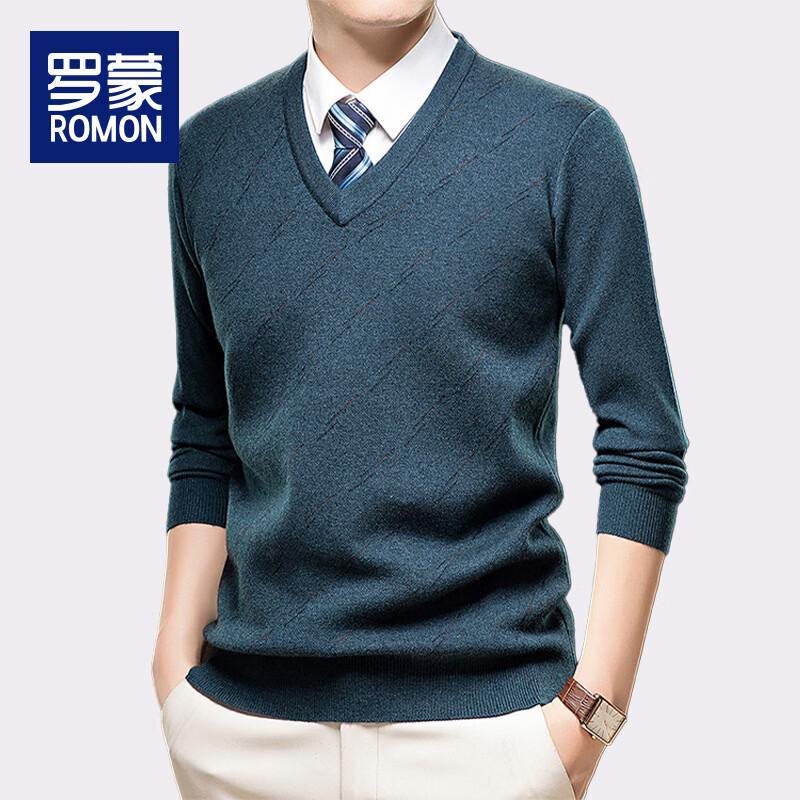 Romon Men's V-Neck Thickened Knit Pullover LZ6362