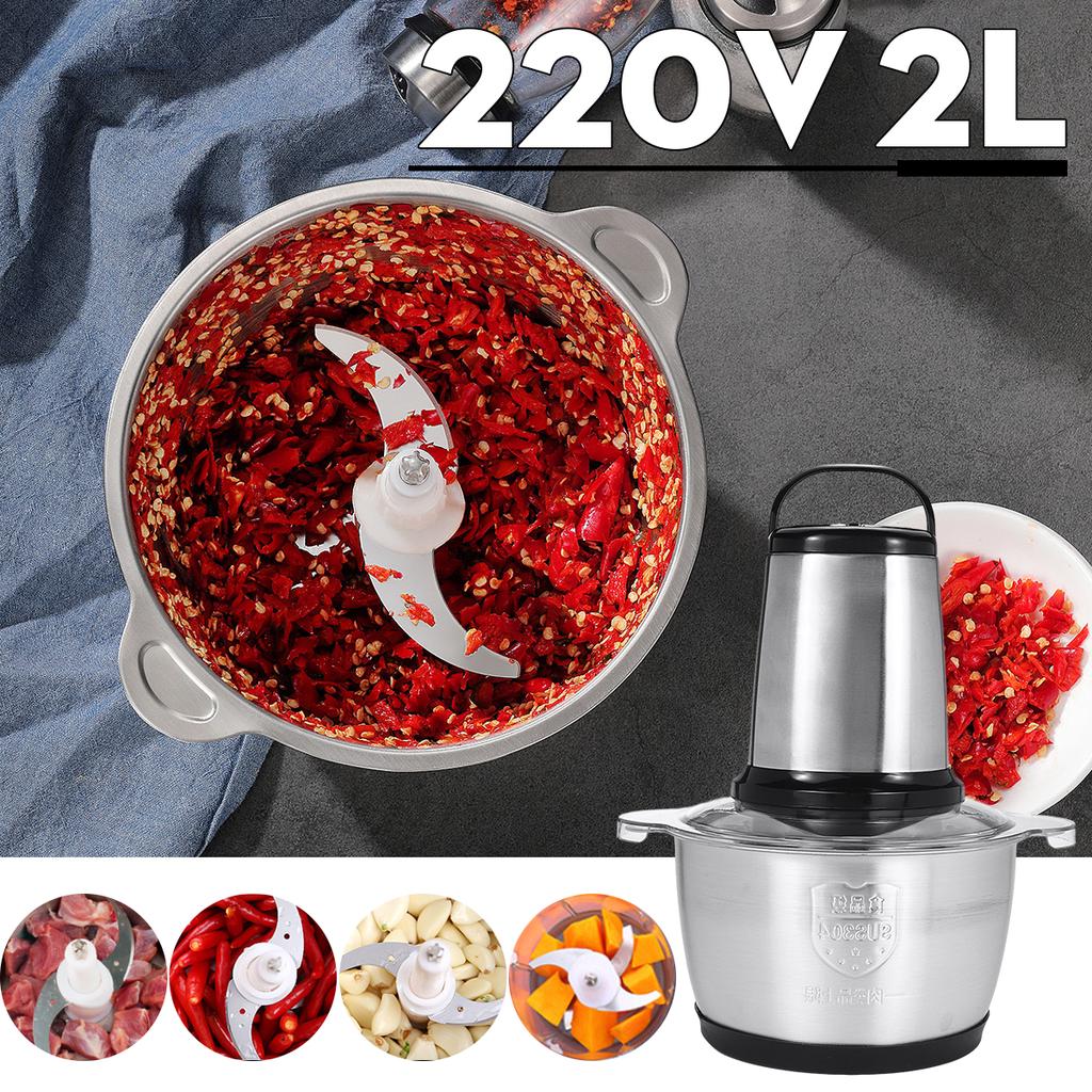 2 Speeds Stainless Steel 2L Capacity Electric Chopper Meat Grinder Mincer Food Processor Slicer Stainless Steel Mincer Kitchen Slicer