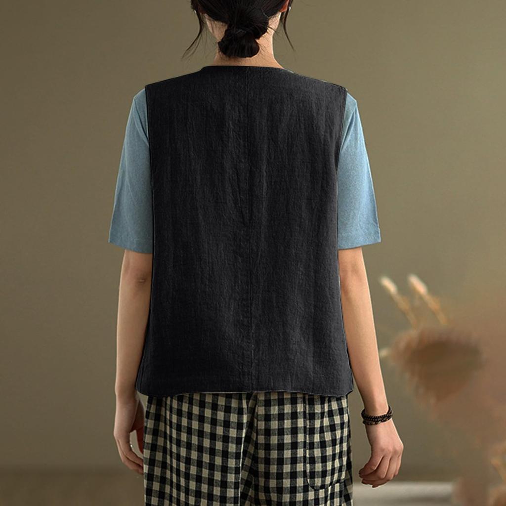 Womens Cotton Linen Vest Casual Sleeveless Coat Cardigans Lightweight Jacket Waistcoat Top