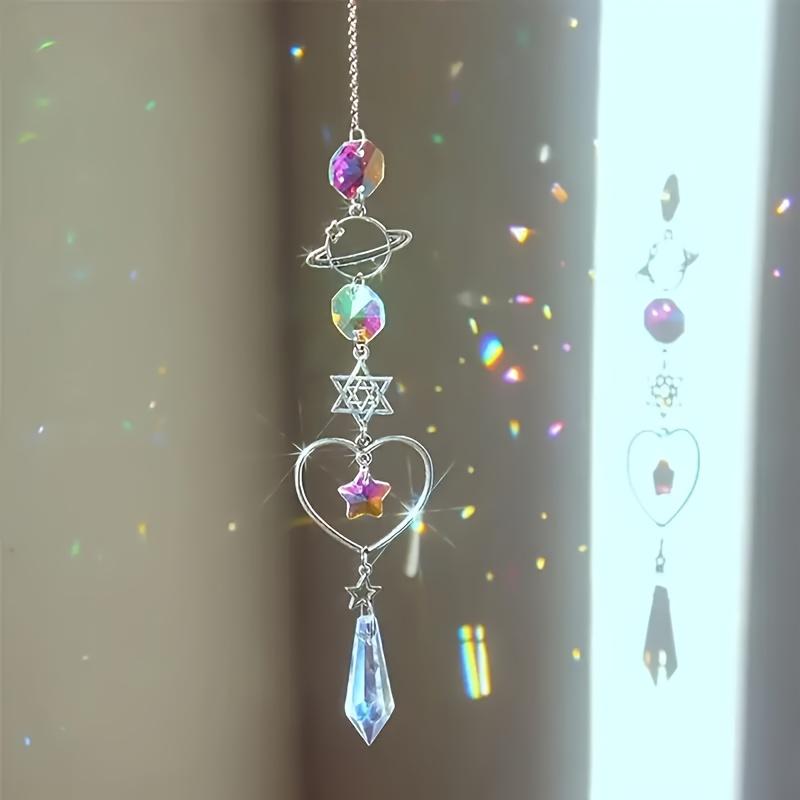 Crystal Moon & Sun Wind Chime with Diamond Prism Vibrant Rainbow Dream Catcher for Home and Garden Decor