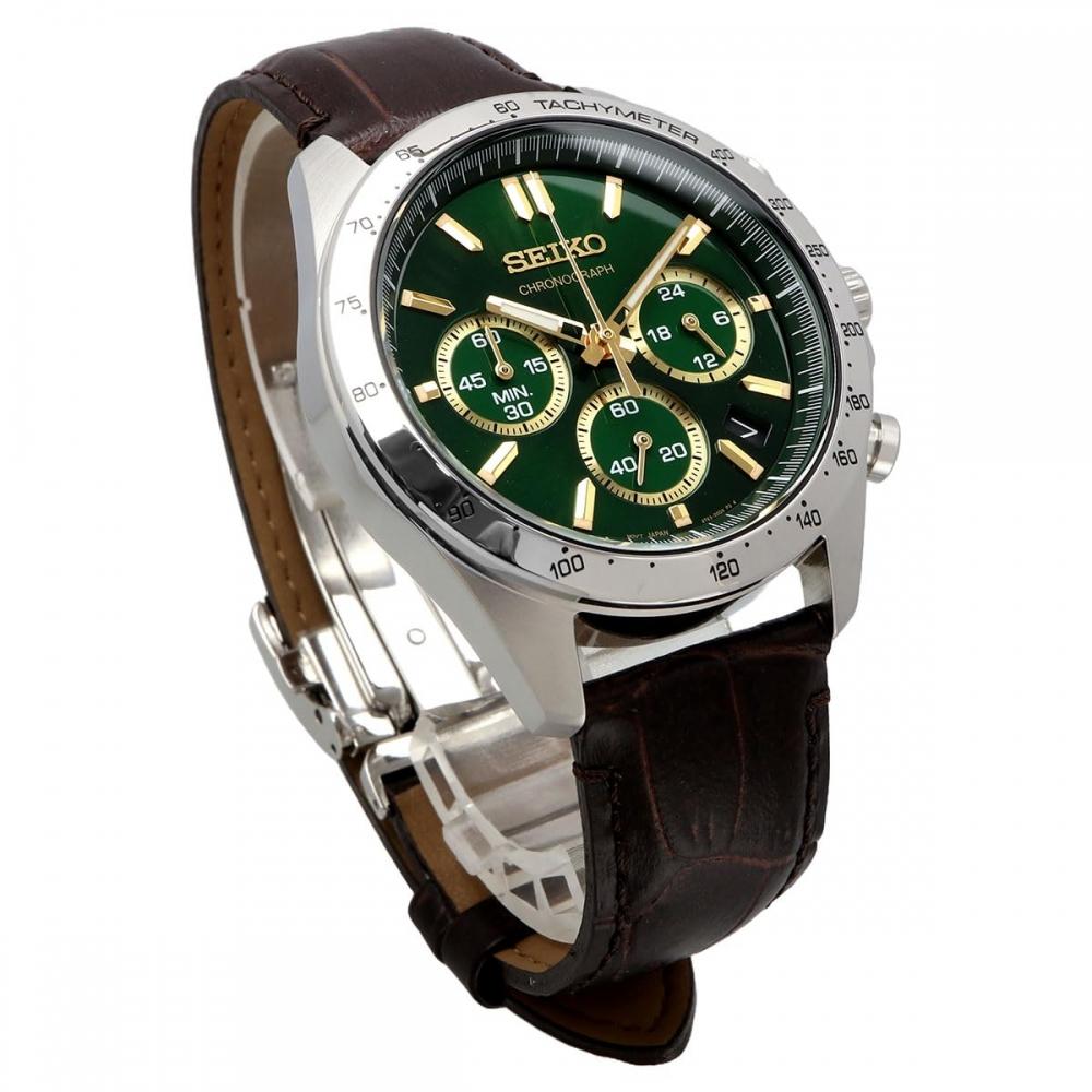 Seiko SEIKO 15 Second Chronograph Quartz Watch Men's SBTR017 Green Brown Leather