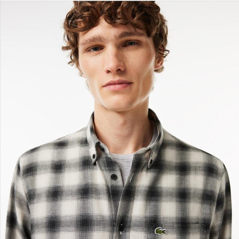 Lacoste Мужская фланелевая рубашка из шерстяной смеси хлопка [серый]