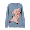 New Runway Jacquard Knitted Pullover Blue Cute Pig Pattern Sweet Fashion Jumper C-075