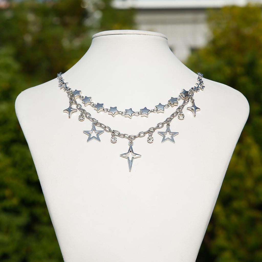 Sweet And Cool Wind Star Love Pendant Fringed Necklace, Creative Imitation Pearl Beaded Collarbone Necklace