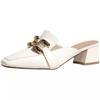 Fashion Fashion Cover Toe Chain Decoration Womens Half Slippers Outdoor Slides Med Heeled Mules Shoe 2024 Luxury Square Heel