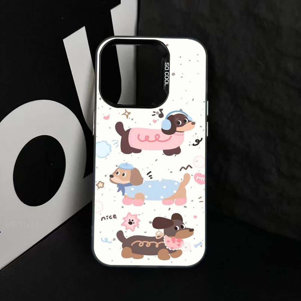 Милый мультяшный чехол для телефона с таксой Для iPhone 17,16,15,14,13,12,11 Plus,Pro Max,XS,Цветной Серебристый Черный Чехол
