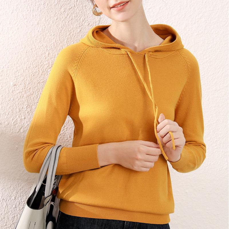 Свитер с капюшоном, женский шерстяной вязаный свитер, офисная женская корейская модная элегантная повседневная зимняя одежда большого размера