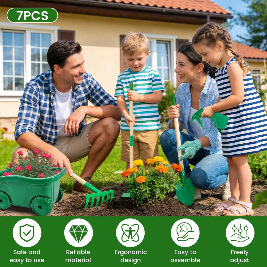 6/7Pcs Kids Gardening Tools Set Metal Rustproof Gardening Planting Tools with Wood Handle Educational Toddler Outdoor Garden Toy
