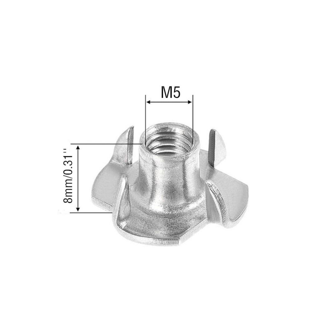 50 шт. Оцинкованная Т-образная гайка M5x8 мм из углеродистой стали, 4-зубчатая Т-образная гайка для деревянной мебели