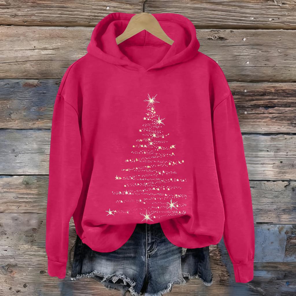 Ladies' Christmas Printed Casual Long Sleeved Round Neck Sports Hoodie Top