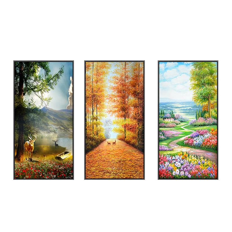 Abstract Forest Flower Canvas Painting Wall Art Deer Golden Road Posters and Prints for Porch Decoration Living Room Home Decor