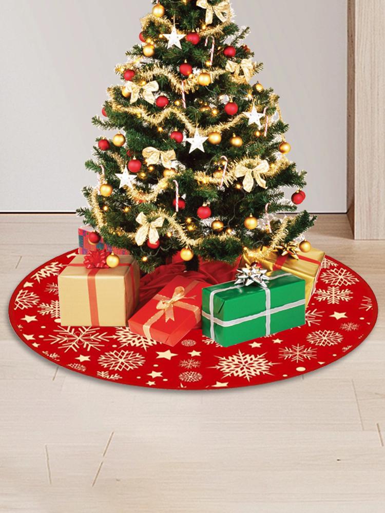 35.4inch Christmas Tree Skirts Snowflake Pattern Xmas Tree Bottom Decor Mat Printed Christmas Tree Decoration for Holiday Party