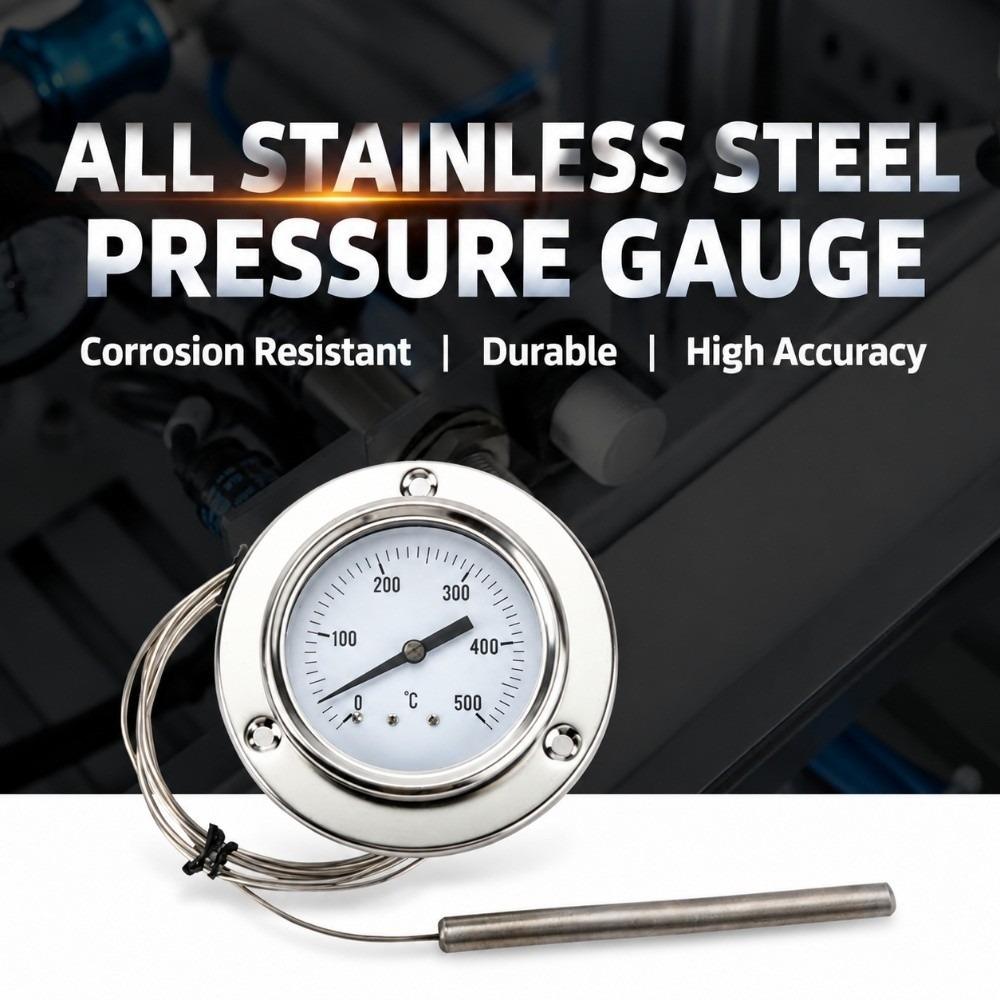 304 Stainless Steel Pressure Capillary Thermometer 68mm Dial Temperature Gauge Turkey Roasting