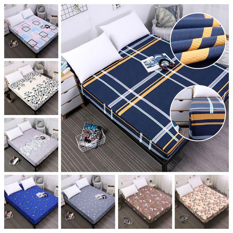 Elegant Floral Stripes Printed Mattress Protective Cover With Dustproof Fitted Sheet