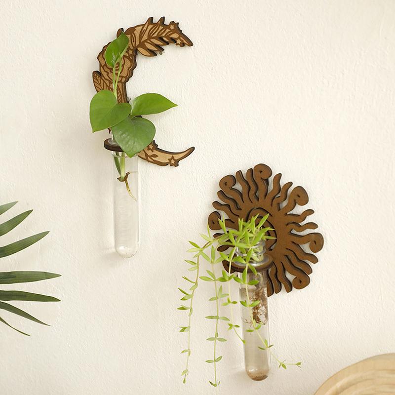 1Pc Wooden Wall Hanging INS Hydroponic Vase Farmhouse Decoration Hollow Wooden Frame Simplicity Home Furnishing Wall Decoration