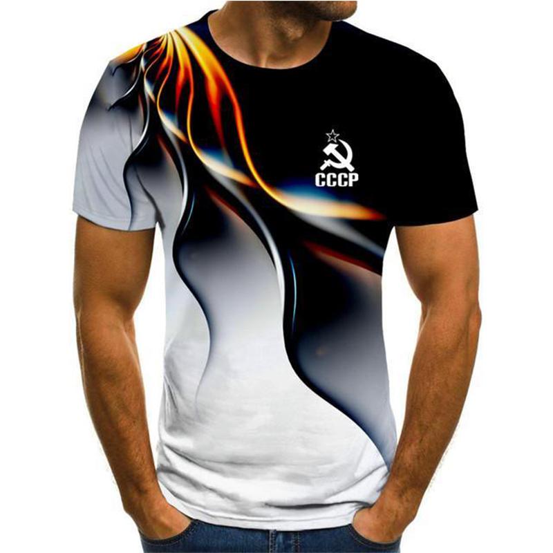 Men's Short Sleeve CCCP Pattern T-Shirt Creative Gradient Summer Loose Soft T-Shirt Men's Street Fashion Top