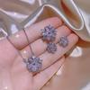 Korean Jewelry Set Pink Zircon Wedding Earrings Necklace Ring Three Piece Set
