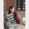 Women's 2024 Autumn Striped Long-Sleeve T-Shirt: Stylish Oblique Shoulder Slim Fit Top