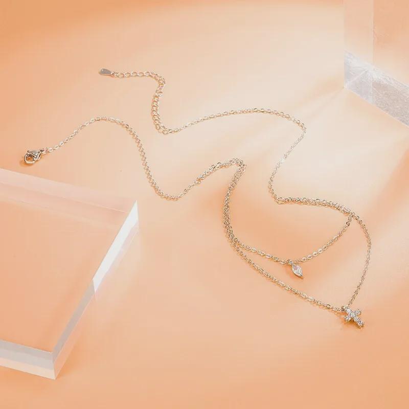 Роскошное двухслойное ожерелье с крестом в форме капли воды для женщин