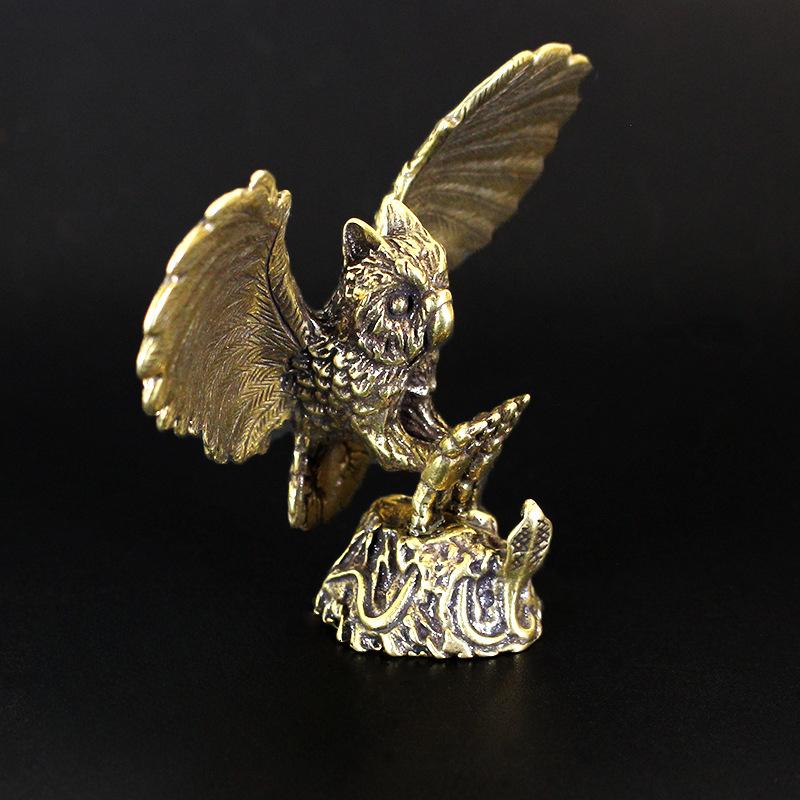Фигурка совы из латуни, миниатюрная, для чайной церемонии, поделки, аксессуары для брелока, настольное маленькое украшение, животное, домашний декор