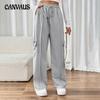 Women's Pant Casual Elasticated High Waist Patchwork Pocket Straight Leg Pants