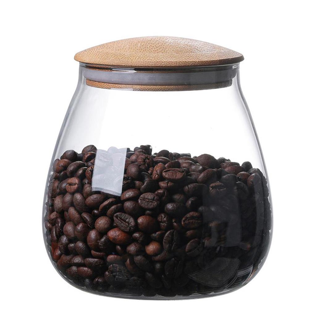 Бытовая банка для хранения печенья с травами в форме гриба, стеклянная банка для кофейных зерен с деревянной крышкой, кухонные гаджеты, аксессуары